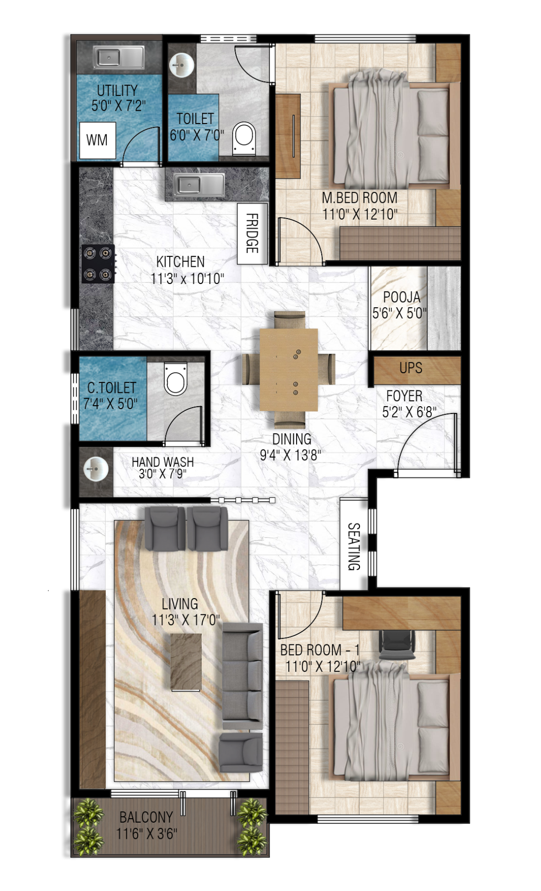 Typical Floor 2BHK Plan